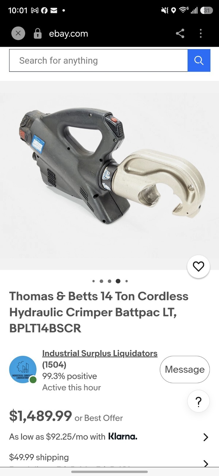 Thomas & Betts 14 Ton Cordless Hydraulic Crimper Battpac LT BPLT14BSCR
