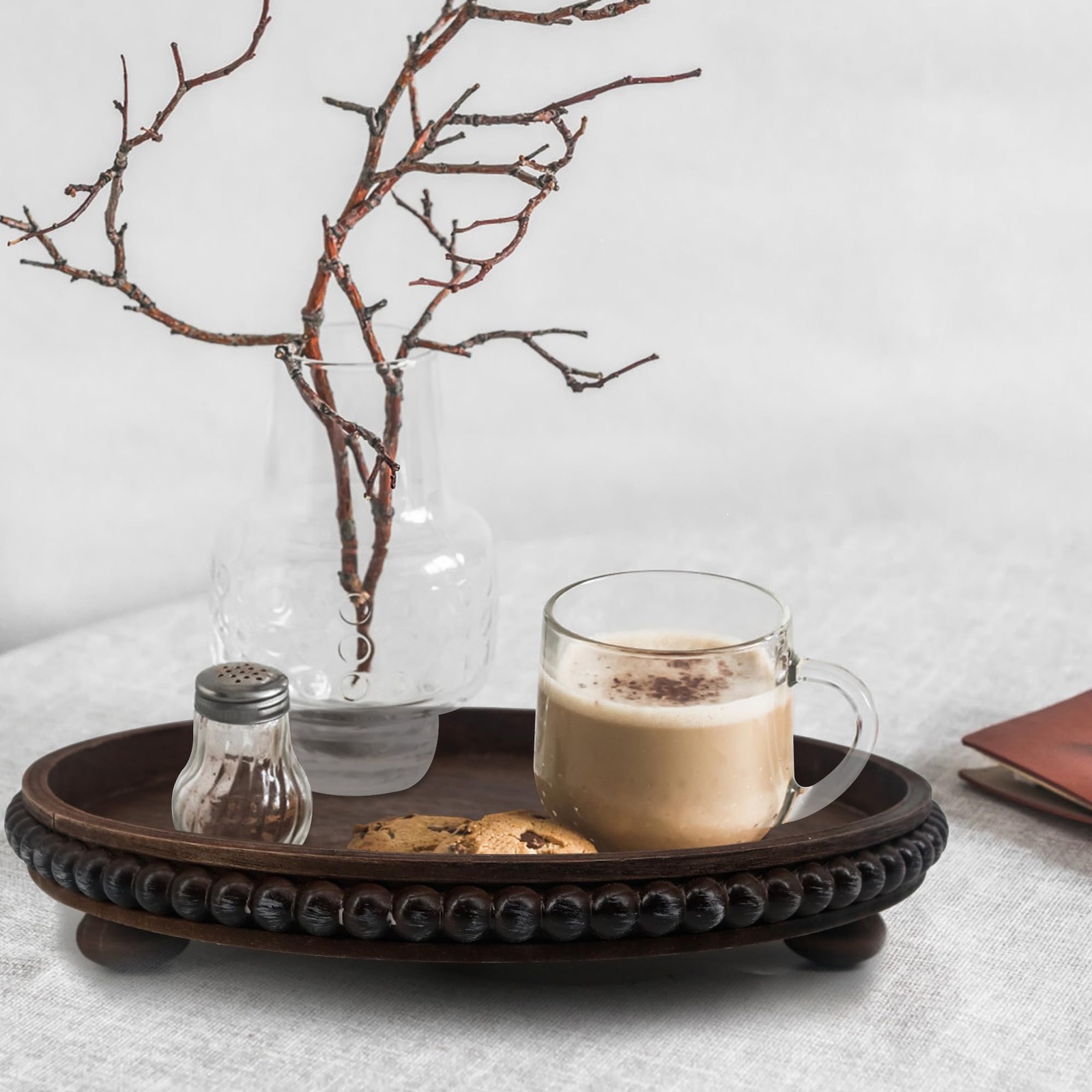 Hodeframe Wooden Serving Tray 12In Brown Round Wood Butler Decorative Tray