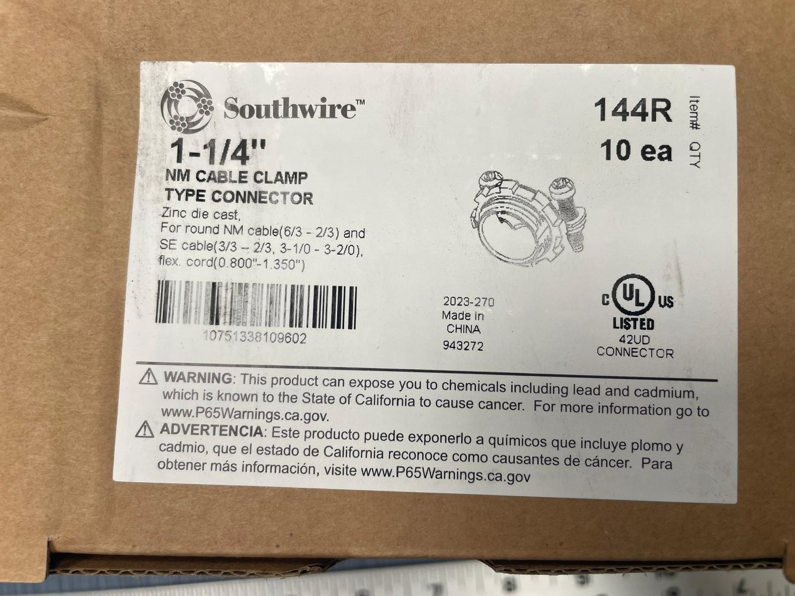 Pack of 10 x Southwire 1-1/4″NM SE Cable Clamps Connectors Item# 144R