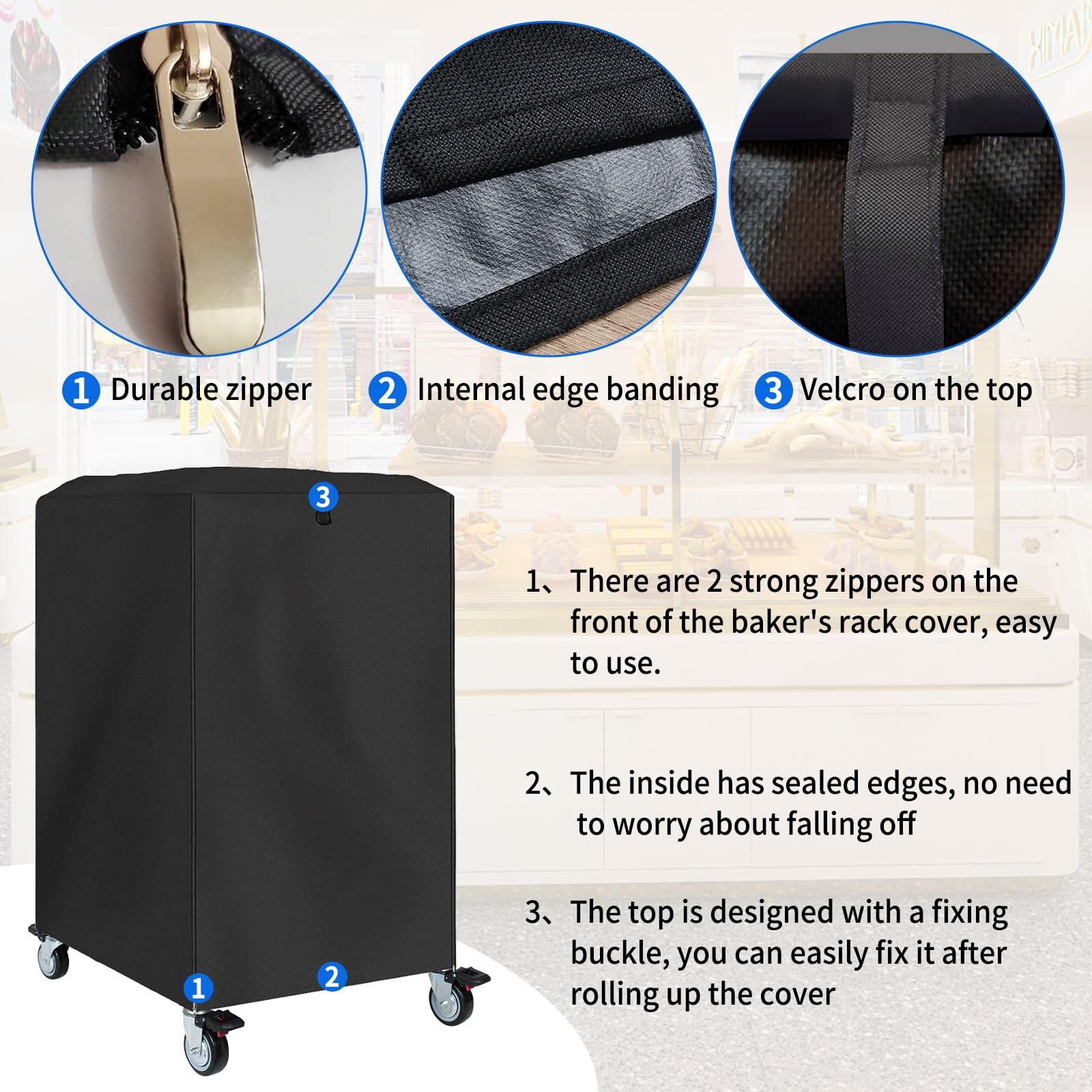 Pan Bun Rack Cover,420D Waterproof and Dust Resistant Bun Rack Cover with Zip…