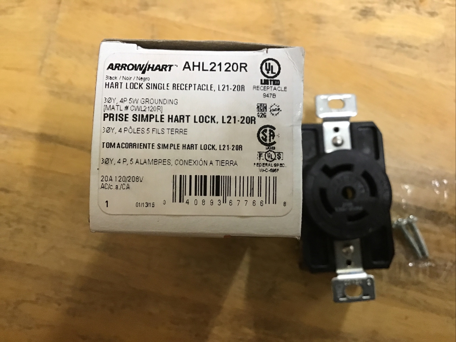 Arrow Hart Locking Receptacle Outlet L21-20R 20A 120/208V 3ØY AHL2120R. NOS