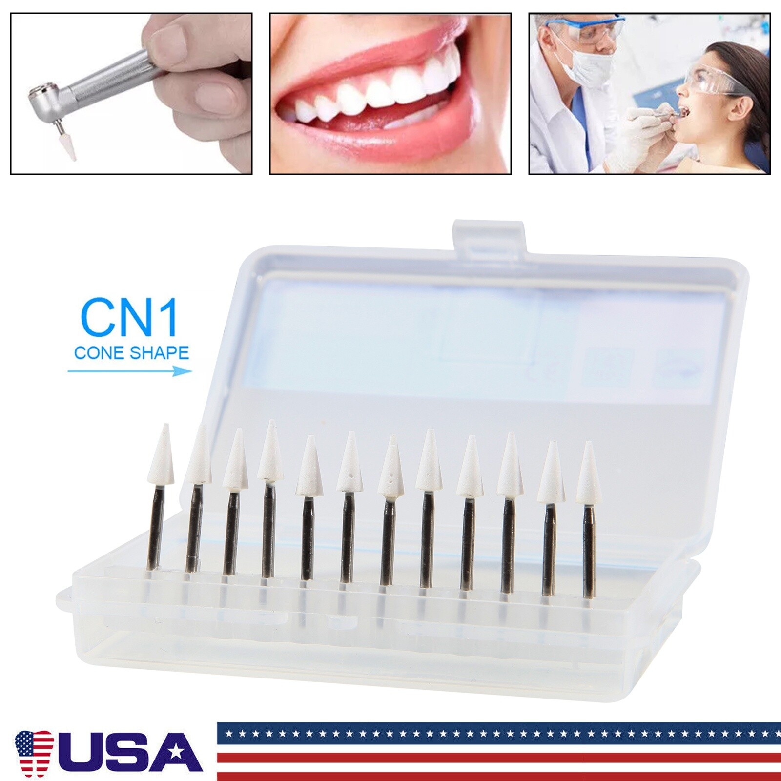 12 Pcs/Box Dental White Polishing Stones Cone Shape FG Burs Arkansas Stone CN1