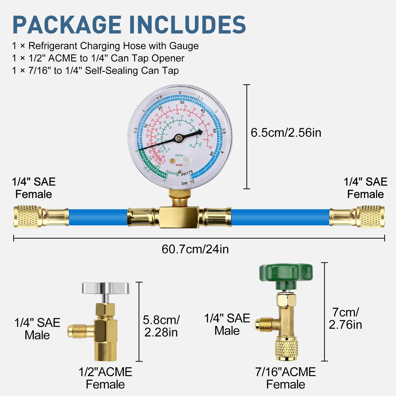 Refrigerant Charging Hose Kit R290 R600A w/ Gauge 600 PSI for Mini Fridge Repair
