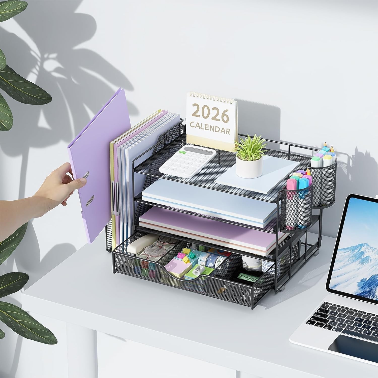 Rust-Resistant Modern Desk Organizer with Drawer & Pen Holders – Compact Size