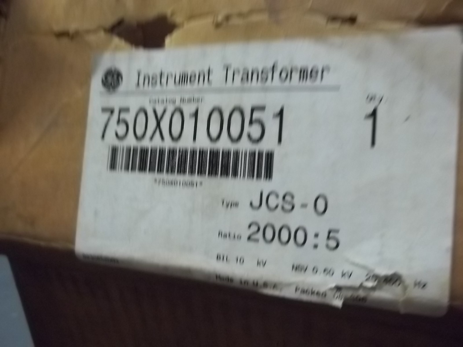 NIB GE 750X10G14 750X010051 CURRENT TRANSFORMER 2000:5 10 KV 25-400 CYCLES (B4)