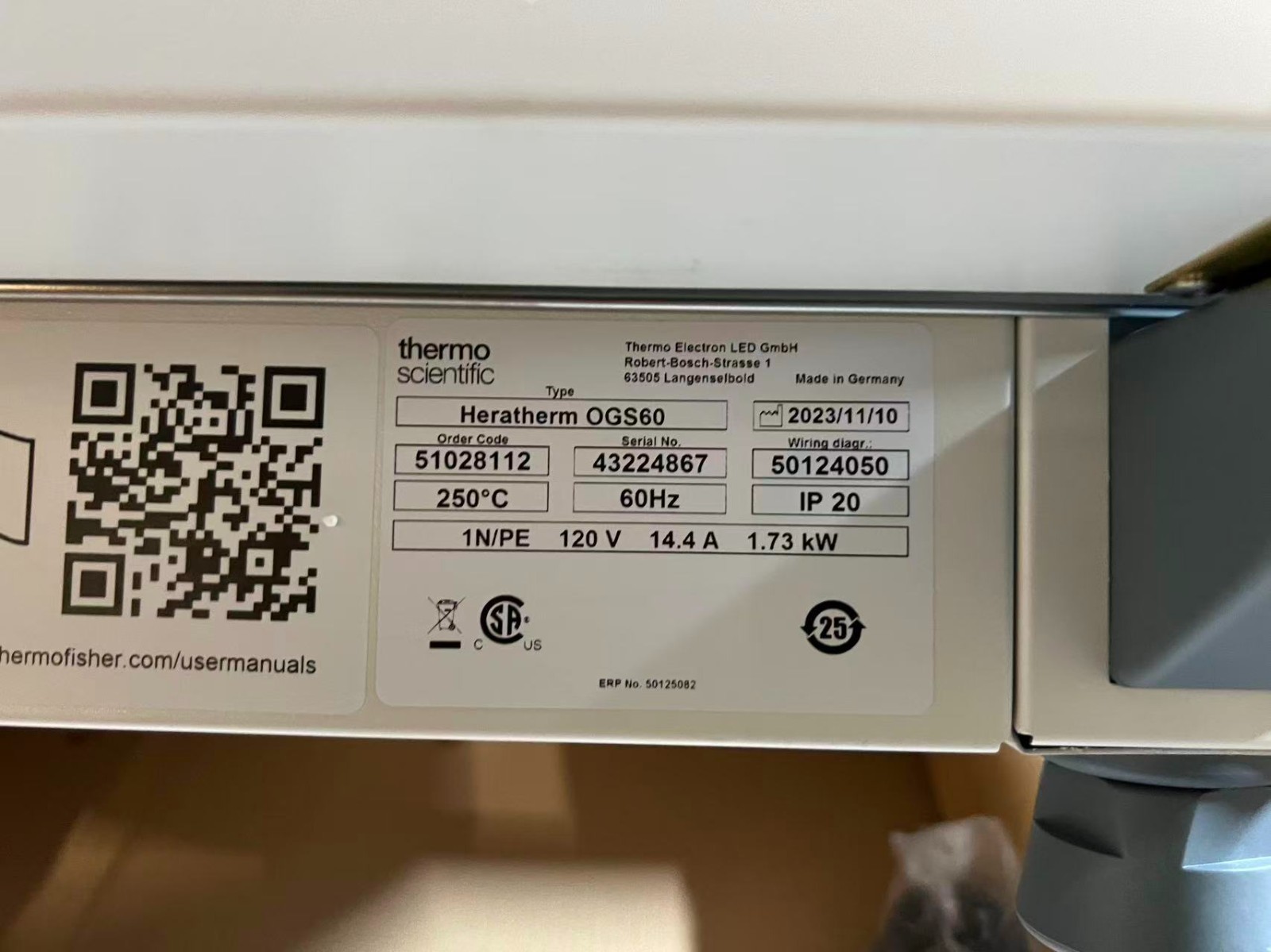 Thermo Scientific Heratherm OGS60 OVEN 51028112 2023-11-10 120V
