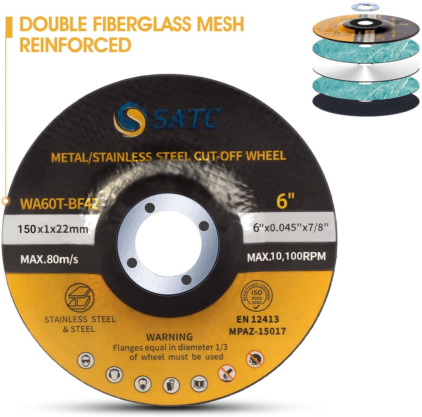 Box of 100pcs 6″150MM Depressed Center Cut-Off Wheels for Metal &Stainless Steel