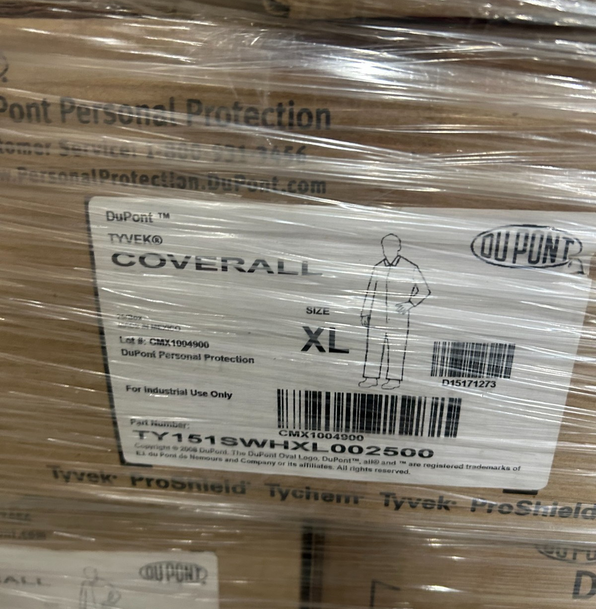 Dupont TY151 Tyvek 400 Coverall XL w/ Open Wrists & Ankles, Snap Front, 25/Case
