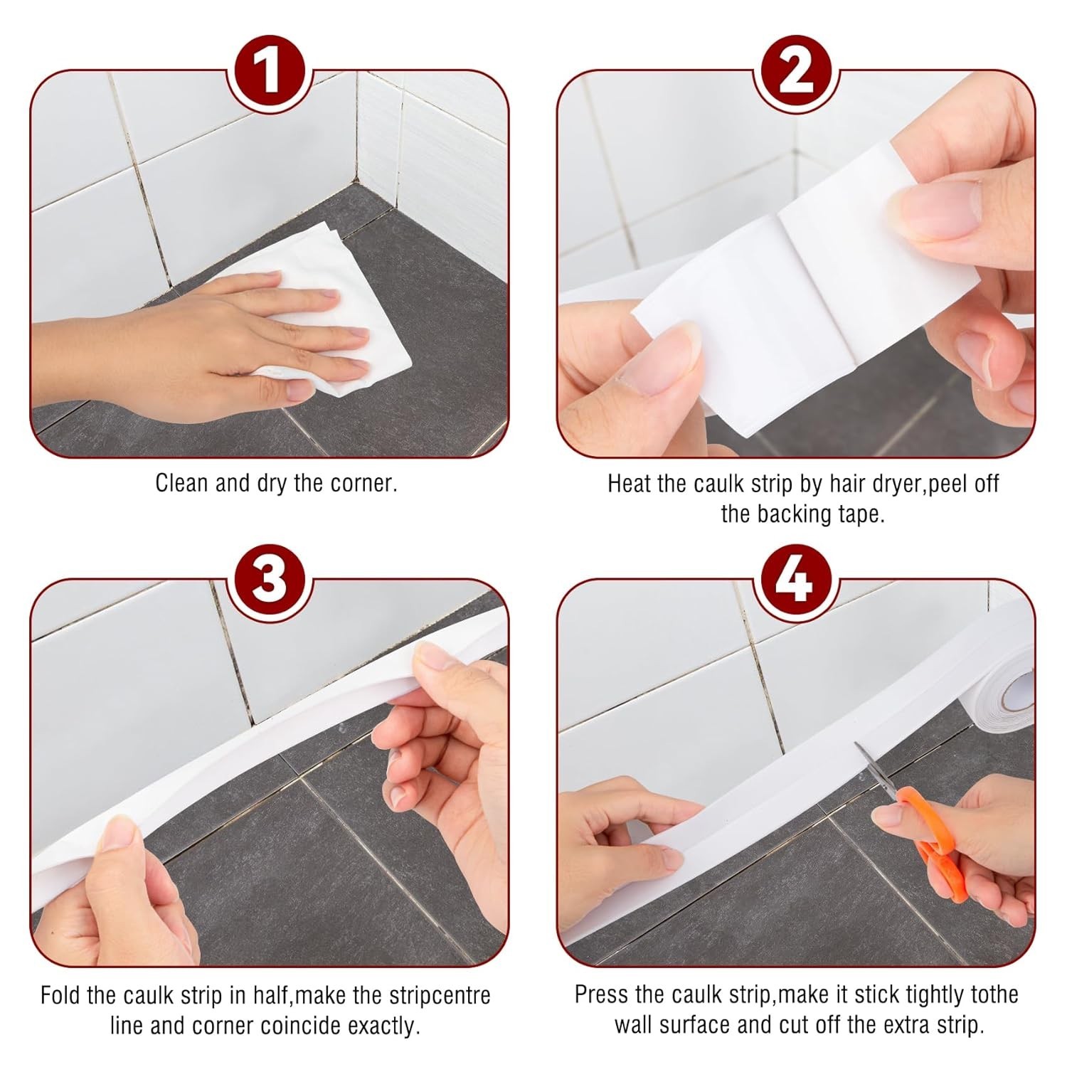 White Waterproof Caulk Tape, Self-Adhesive for Toilet, Tub, Kitchen, Corners,…
