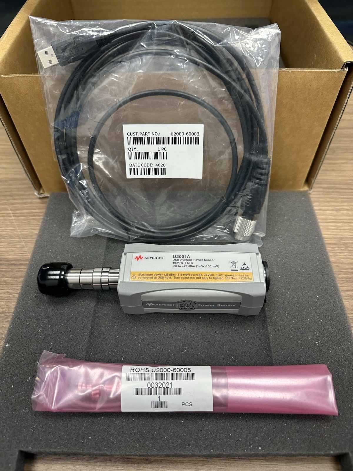 Keysight U2001A (USB2001A) USB Power Sensor 10MHz–6GHz + Cal Cert + Cables (NEW)