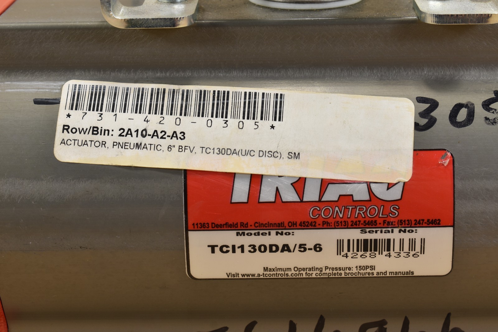 A-T Controls Triac TC130DA/5-6, Double Acting Rack and Pinion Actuator, 150 PSI