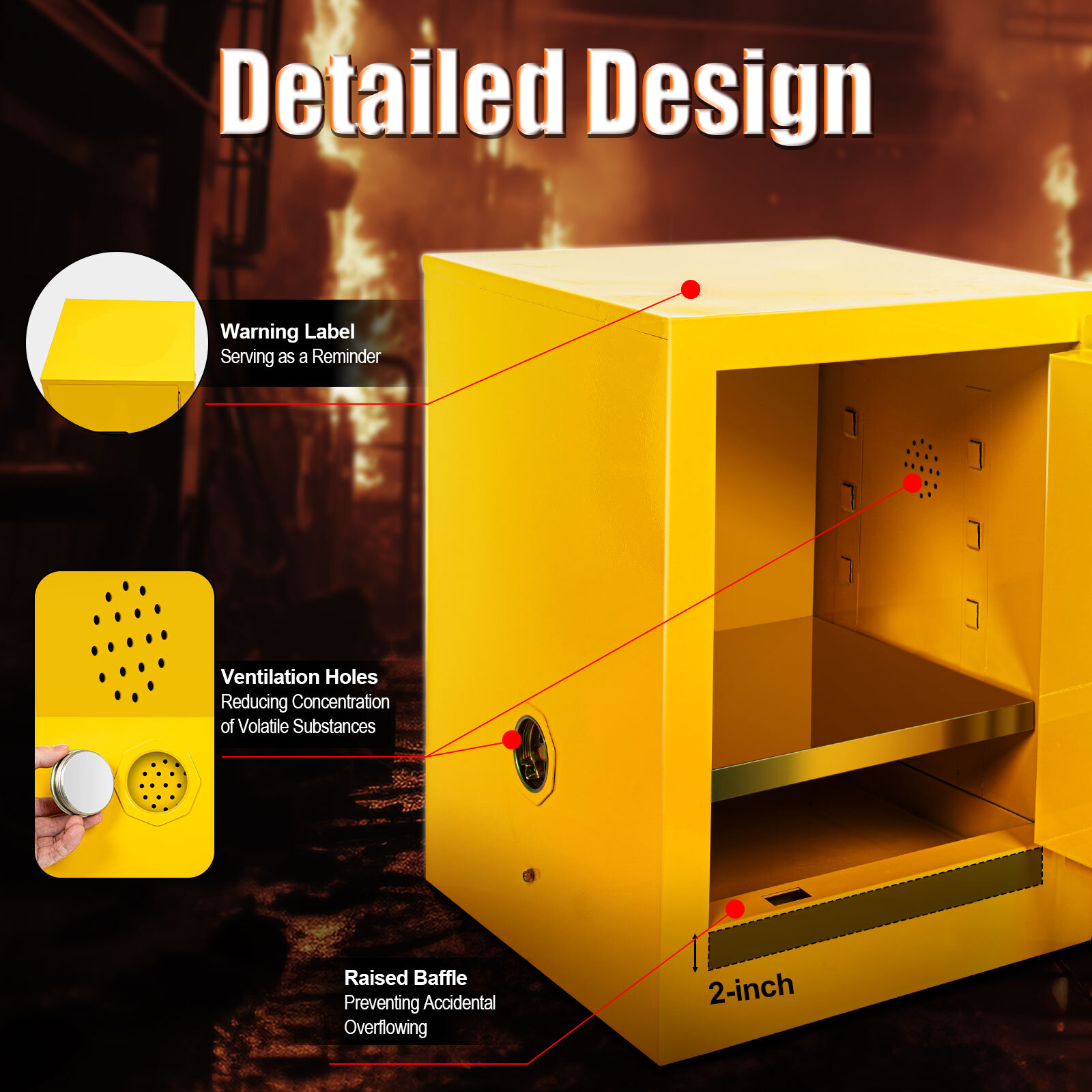 45.5L/12gal Fireproof Safety Storage Welded Cabinet Bin Flammable Liquid Storage
