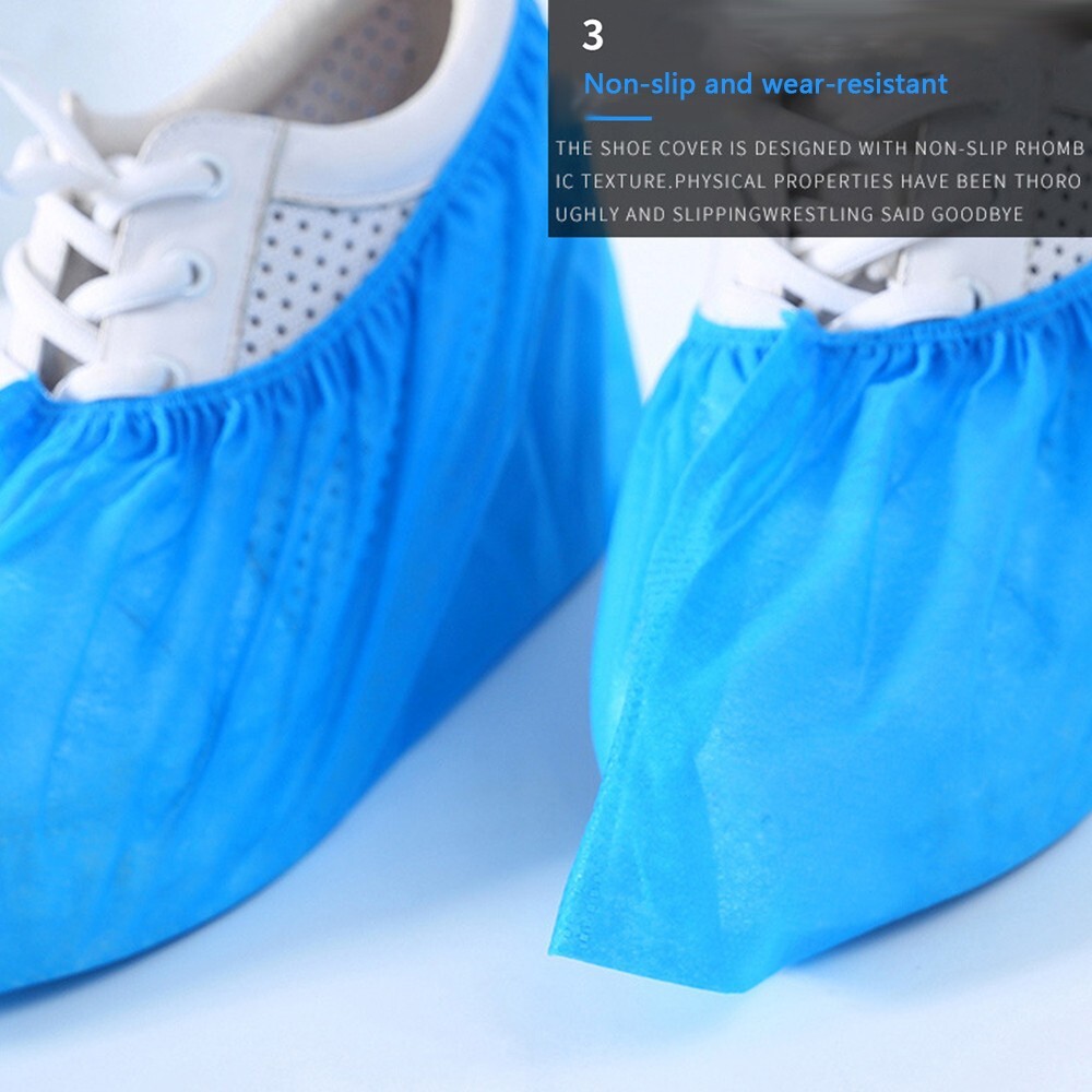 100pcs Blue High Elastic Disposable Non-Woven Shoe Covers Dust Proof Home/Lab