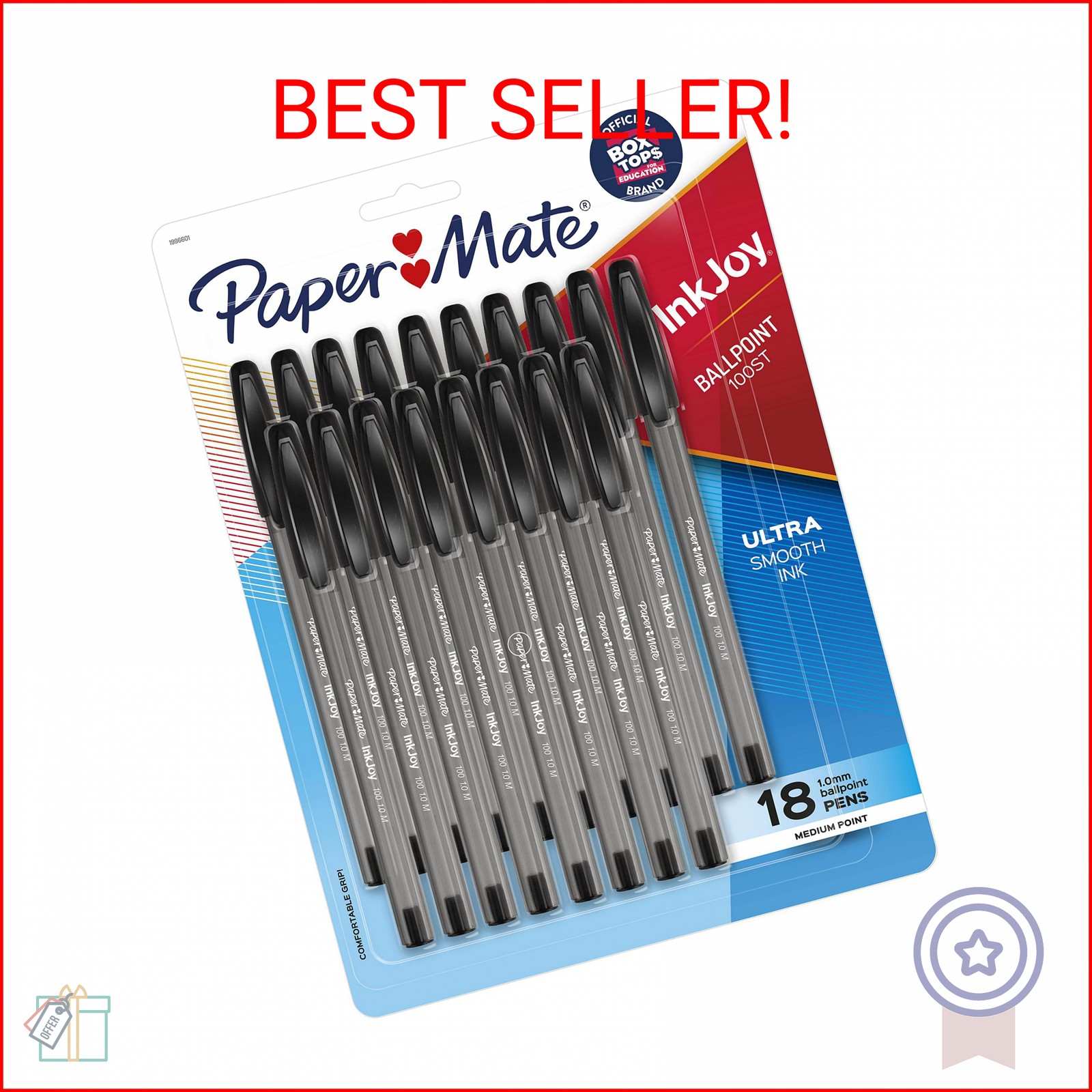 Paper Mate InkJoy 100ST Ballpoint Pens, Medium Point (1.0mm), Black, 18 Count