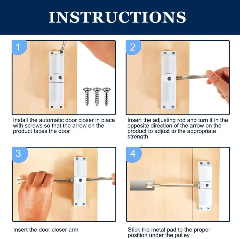 1pc 30kg Adjustable Tension Automatic Door Closer Spring Hardware Set White