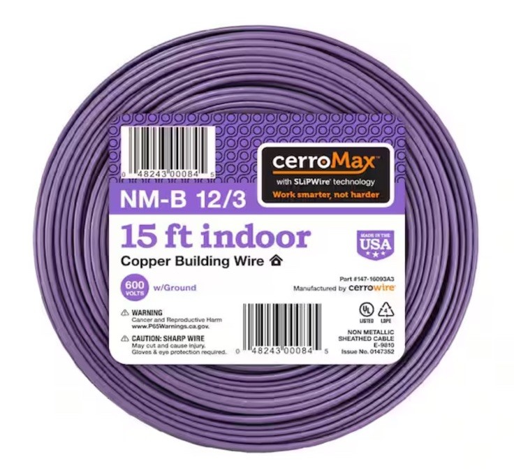 Cerrowire 15 ft. NM-B 12/3 Purple Solid CerroMax SLiPWire Copper Electrical Wire