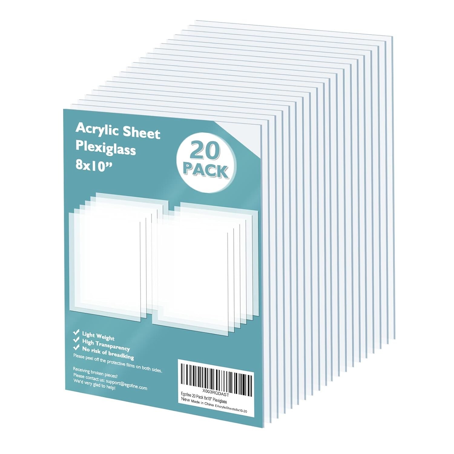 Plexiglass Sheets Clear 8×10 Inches 20 Pack Cuttable Crafting Replacement Glass