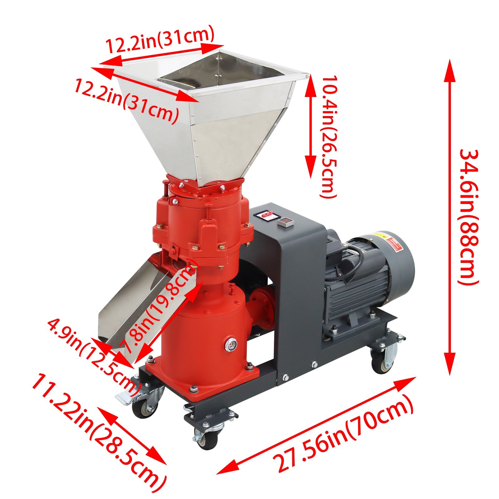 150kg/h Output 2.5mm Plate Animal Feed Pellet Mill Machine 220V 3-roller Head