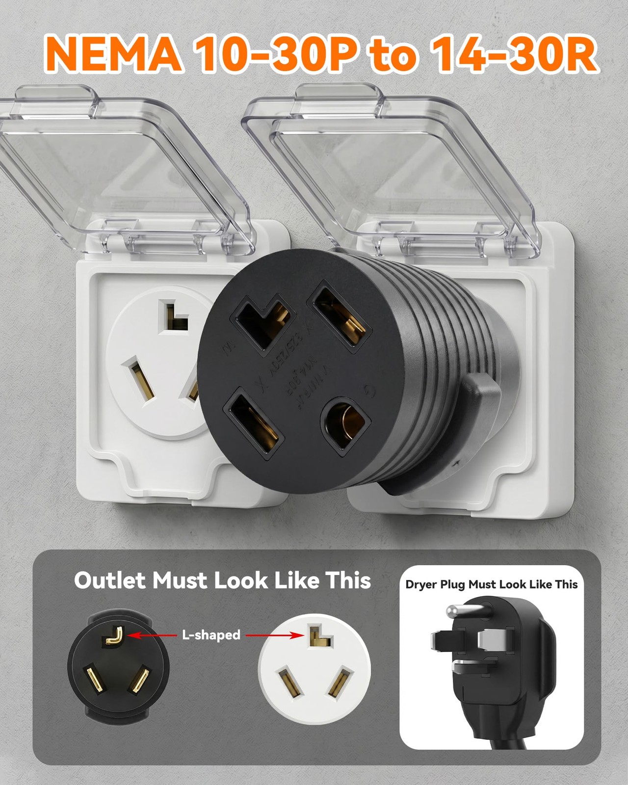 4 Prong to 3 Prong Dryer Adapter NEMA 1030P to 1430R 220V 30 Amp Power Cord