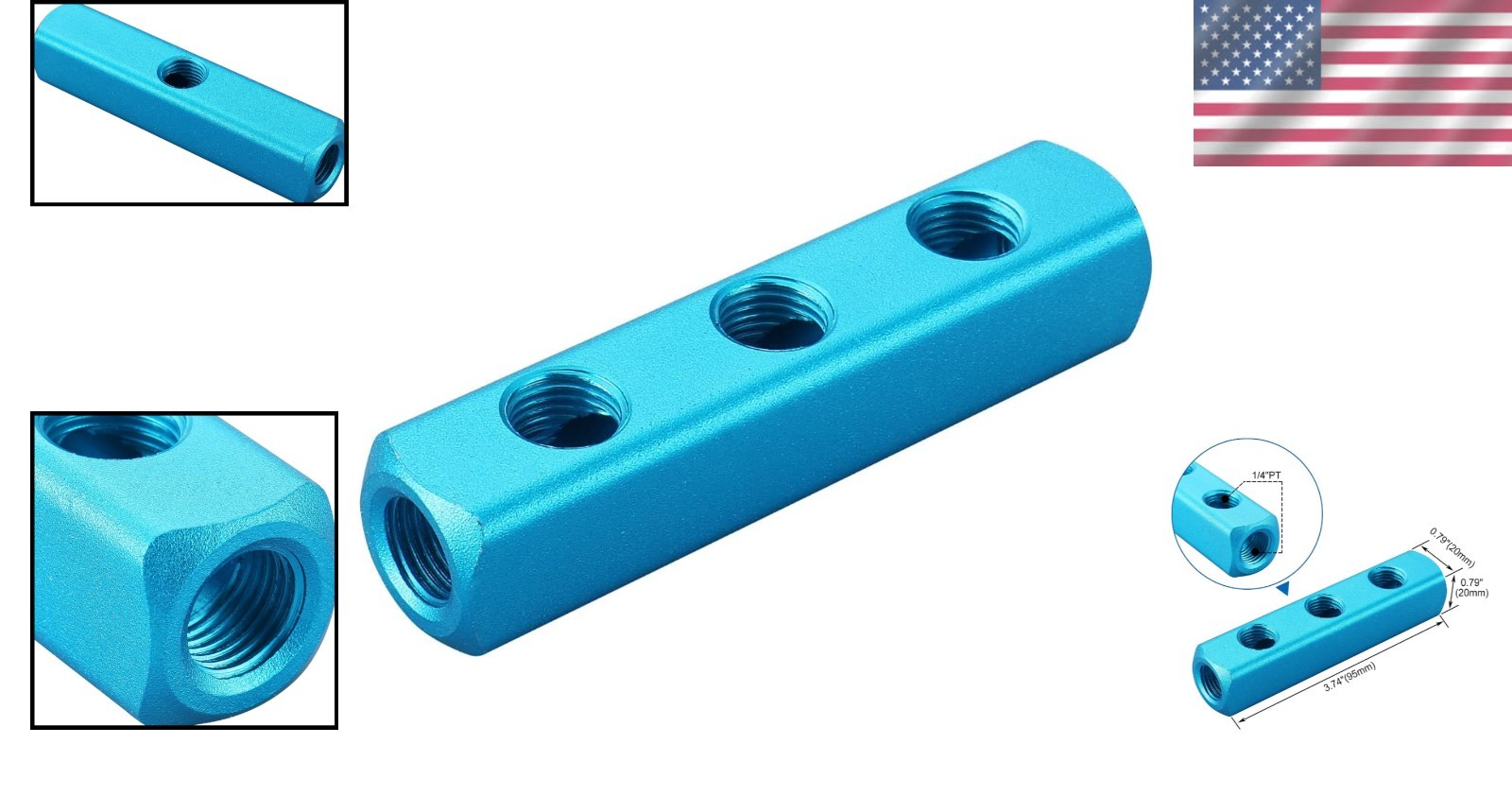Precision Engineered Aluminum Manifold Block 3-Way 1/4″ PT – Leak-Proof Design