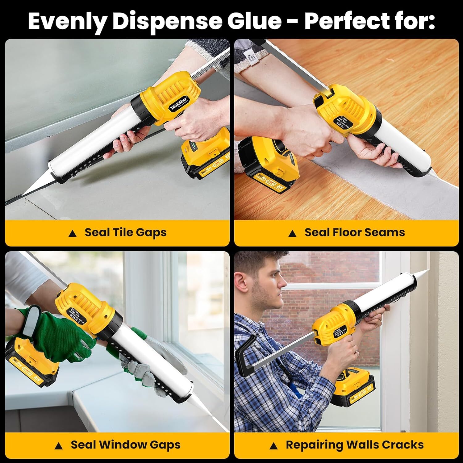 Taskstar Electric Caulking Gun Glass Glue Gun 5 Speeds Cordless Caulking Sealant