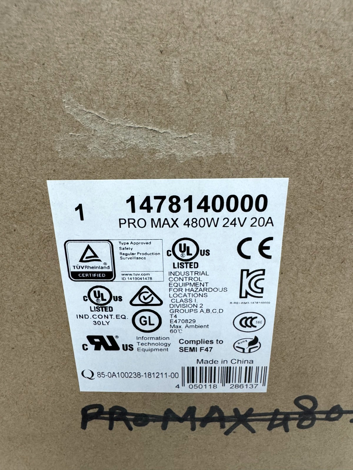 Weidmuller 1478140000 PRO MAX 480W 24V 20A DIN Rail Power Supply New Open Box