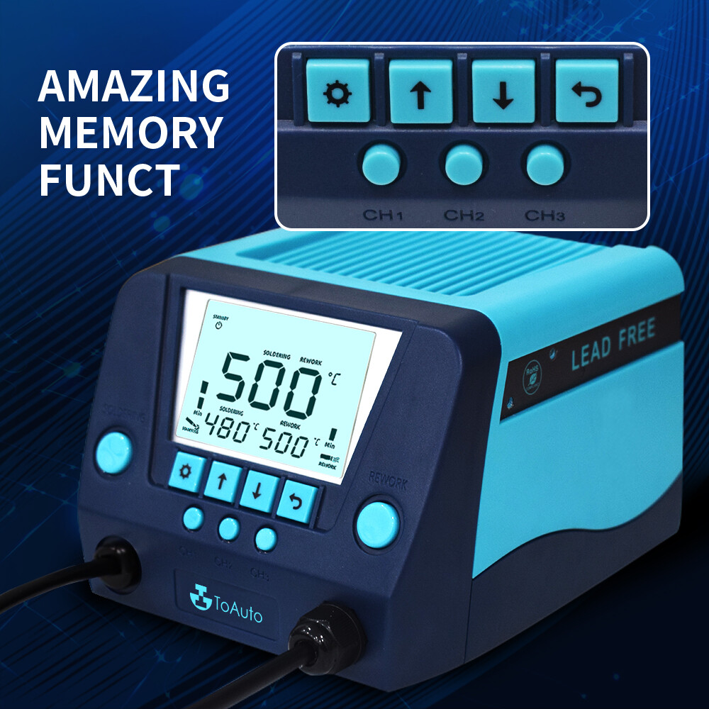 TOAUTO Soldering Station 2 in 1 Iron Hot Air Gun Rework Station Kit LCD Display