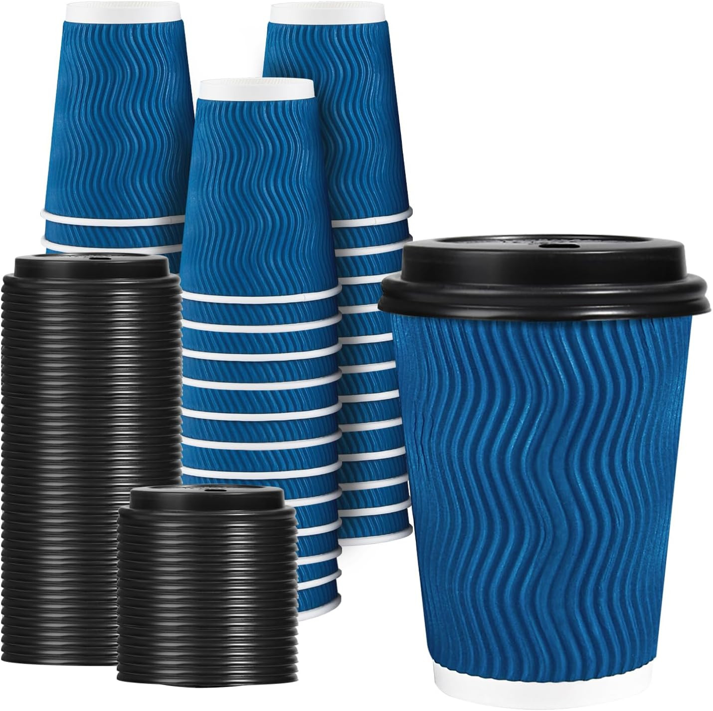 12 OZ Disposable Coffee Cups with Lids 50 Pack, Hot Paper Insulated Corrugated R