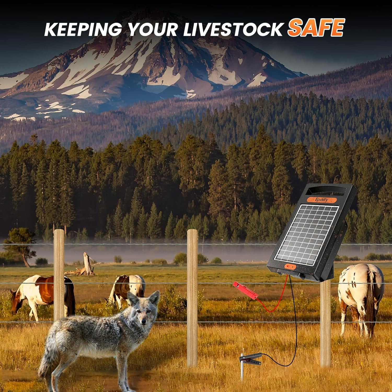 24 Hour Solar Electric Fence Charger, 10 Miles, up to 10200V Output Range Electr