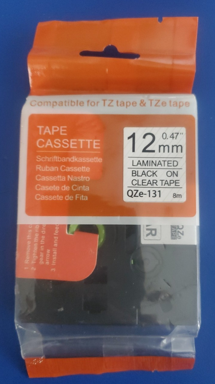 4 TZ & TZe Compatible Tapes – .47″ (12mm) X 8m – 1 Yellow, 1 White, & 2 Clear