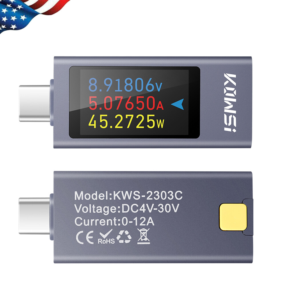 USB Type-C Power Tester Digital Voltage Current Capacity Meter DC4-30V 0-12A