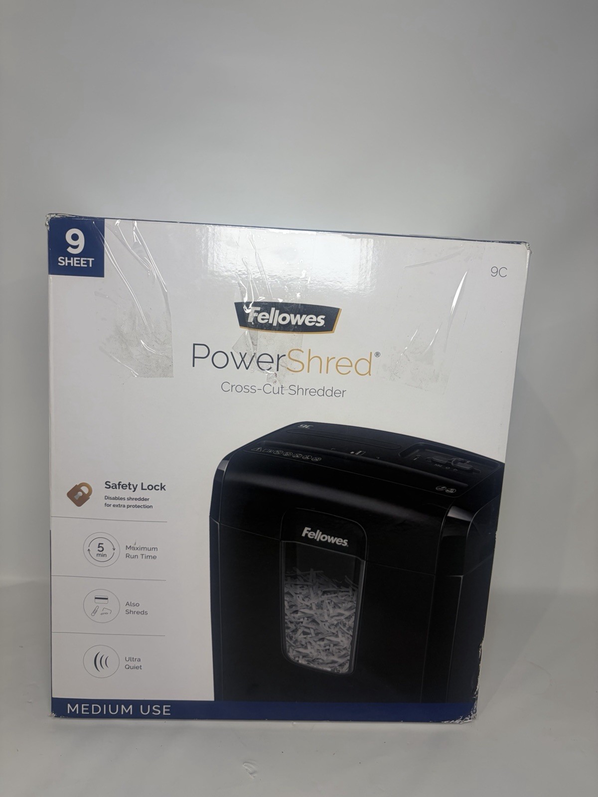 Fellowes Powershred 9C 9 Sheet Cross Cut Paper Shredder New open box