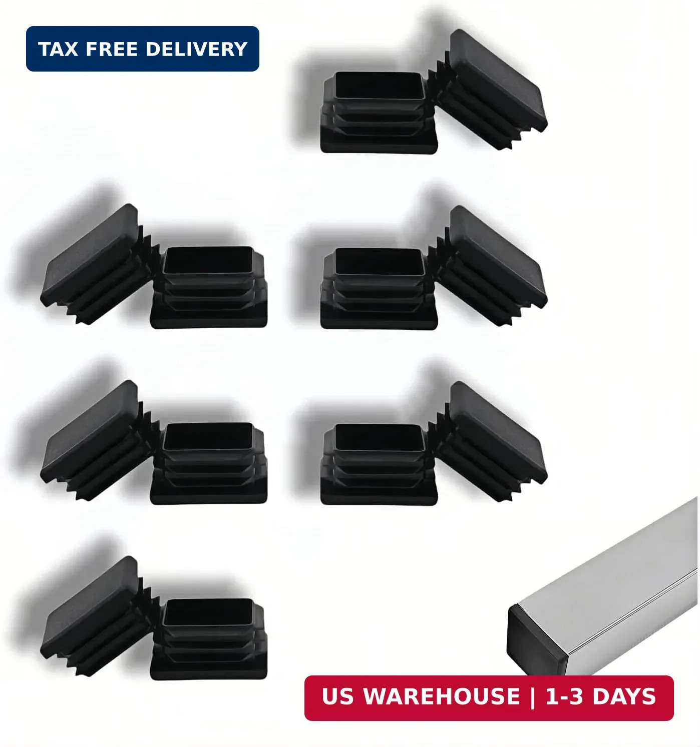 Square Tube End Caps, Black, 2×2 Inch, 12 Pack, 3-Layer Blade Plastic Plugs for