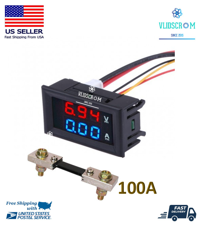 Mini Digital Voltmeter Shunt Ammeter DC 100V 100A LED Display Amp Volt Tester