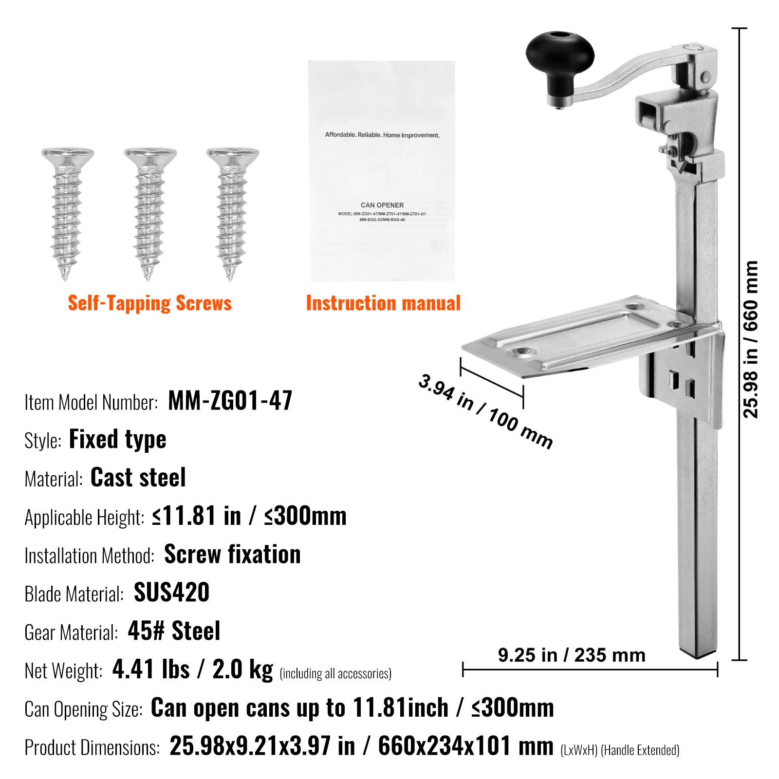 Uimoso Commercial Heavy Duty Manual Can Opener for Restaurants, 11.8 in