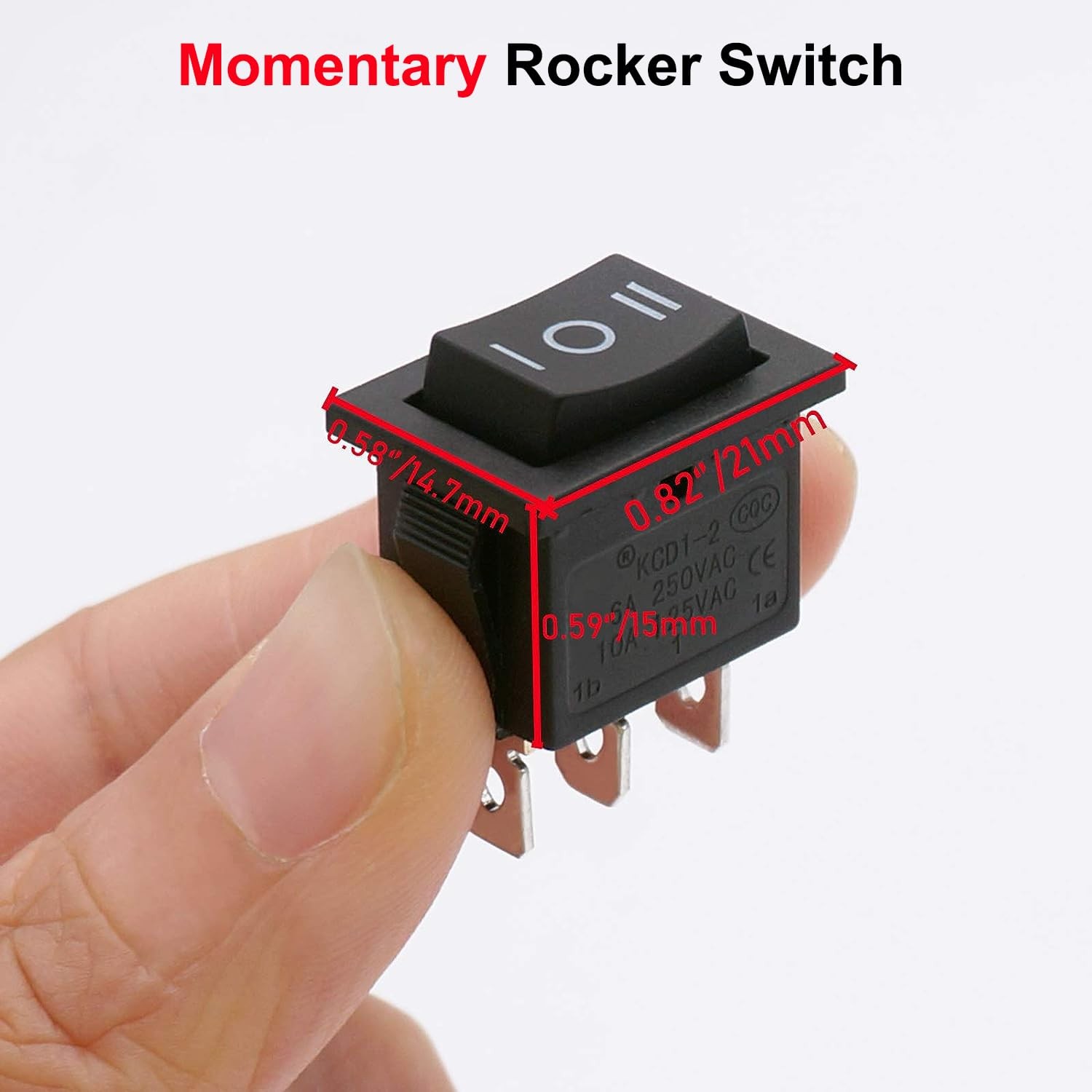 TWTADE 4Pcs Square Momentary Rocker Switch ON-Off-ON SPDT 3 Pin 3 Position