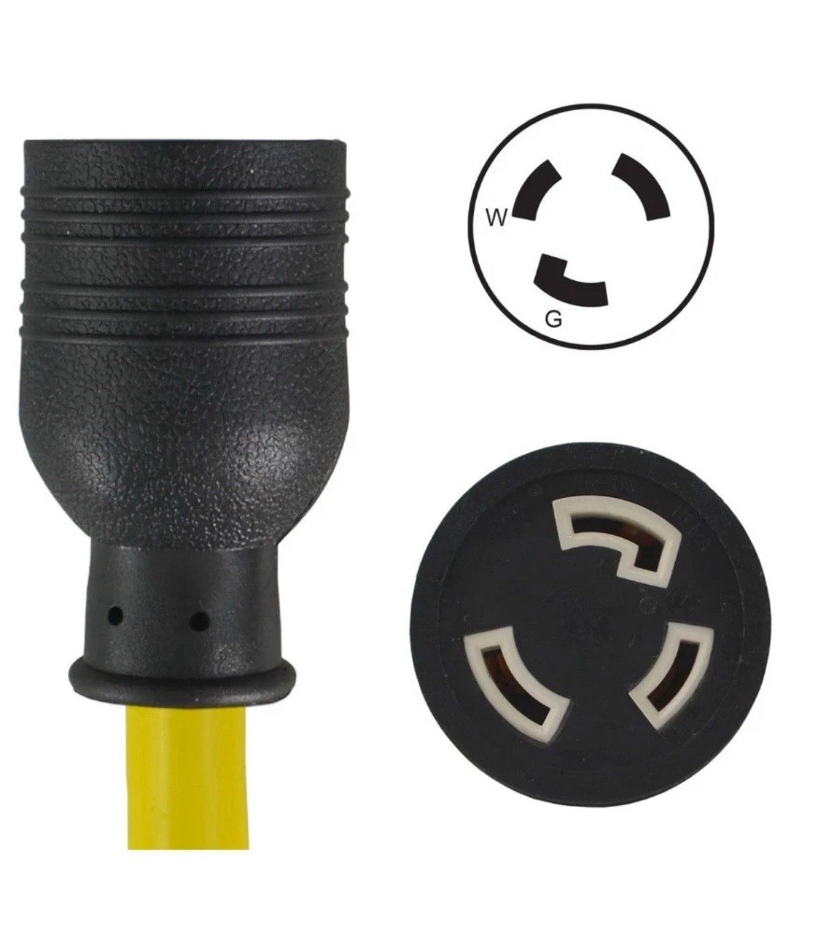 Conntek Pigtail Adapter 1 ft 15A U.S. Plug to 30A Locking Connector, 125V Yellow