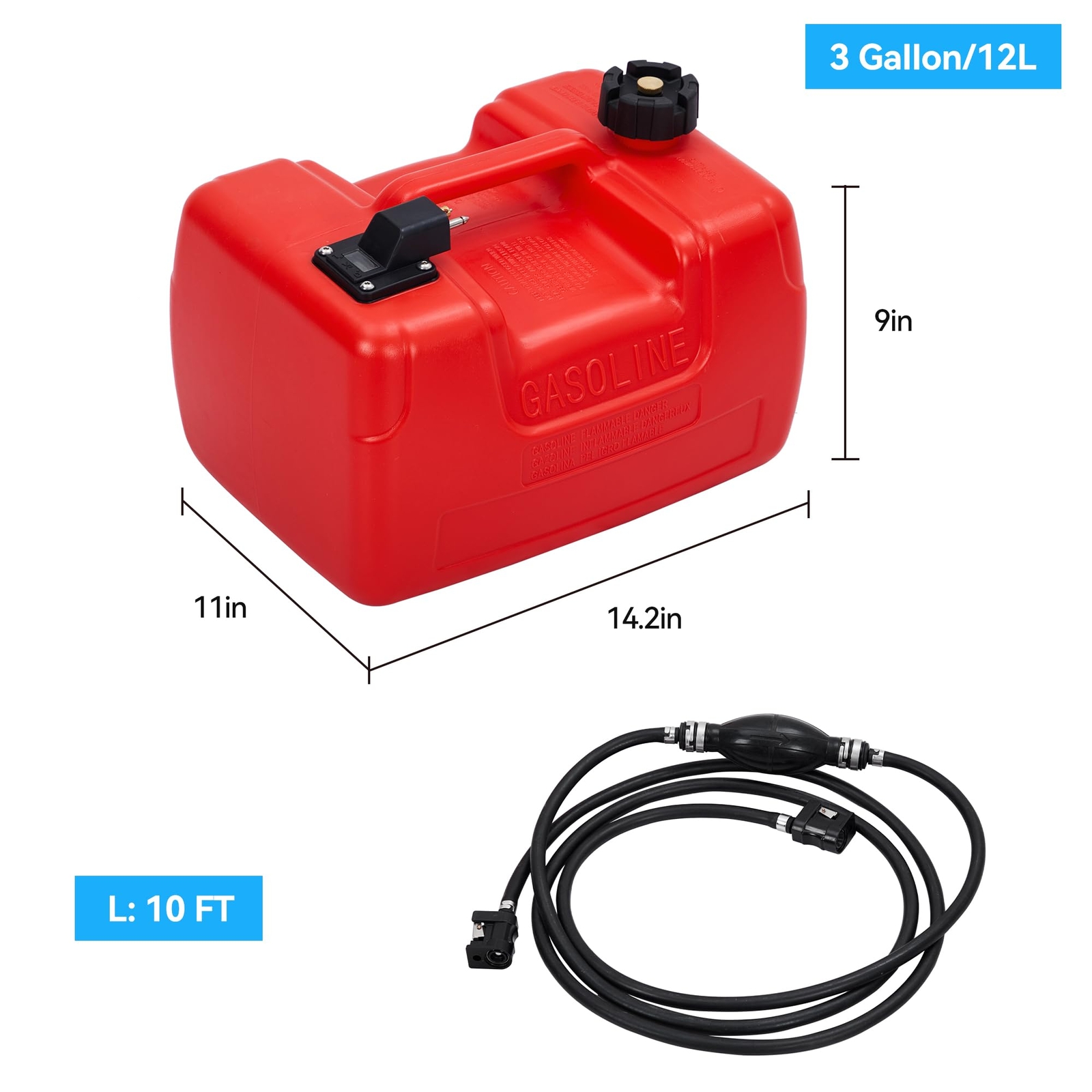 3 Gallon 12L Portable Boat Fuel Tank Marine Outboard Motor Fuel Tank w/Handle