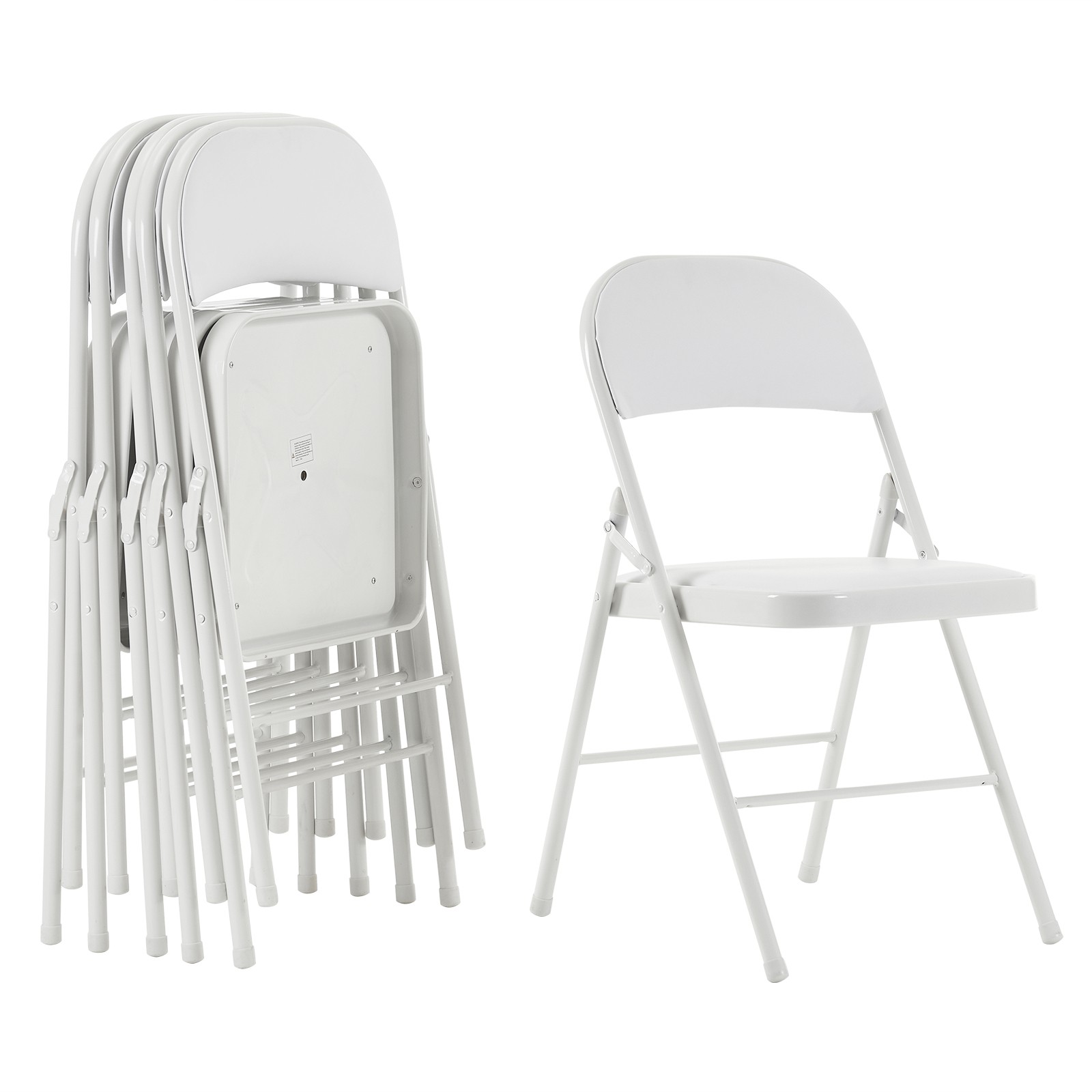 6Pcs White Folding Chairs Padded Metal Frame Leather Foldable Chair Party Event