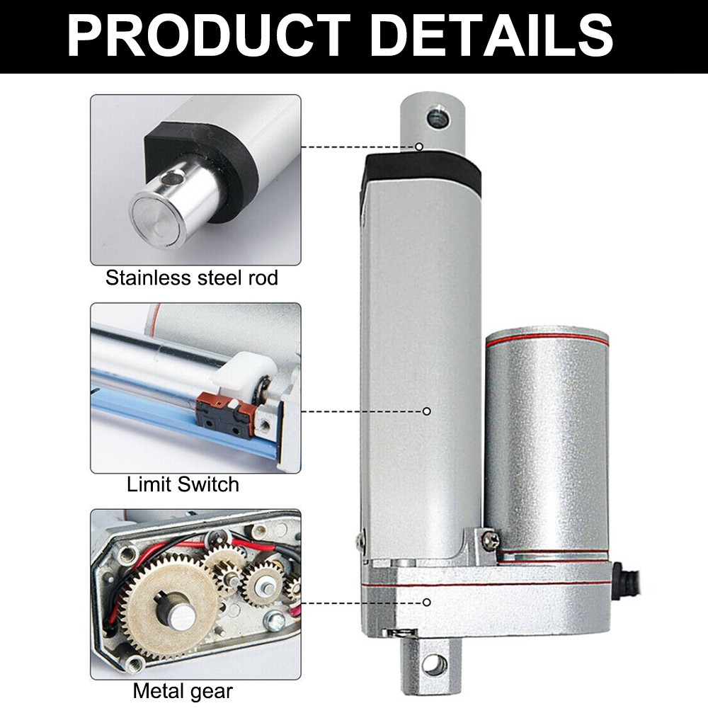 450mm 18″ In Stroke Linear Actuator DC12V 220lbs Max Lift W/ Brackets Heavy Duty