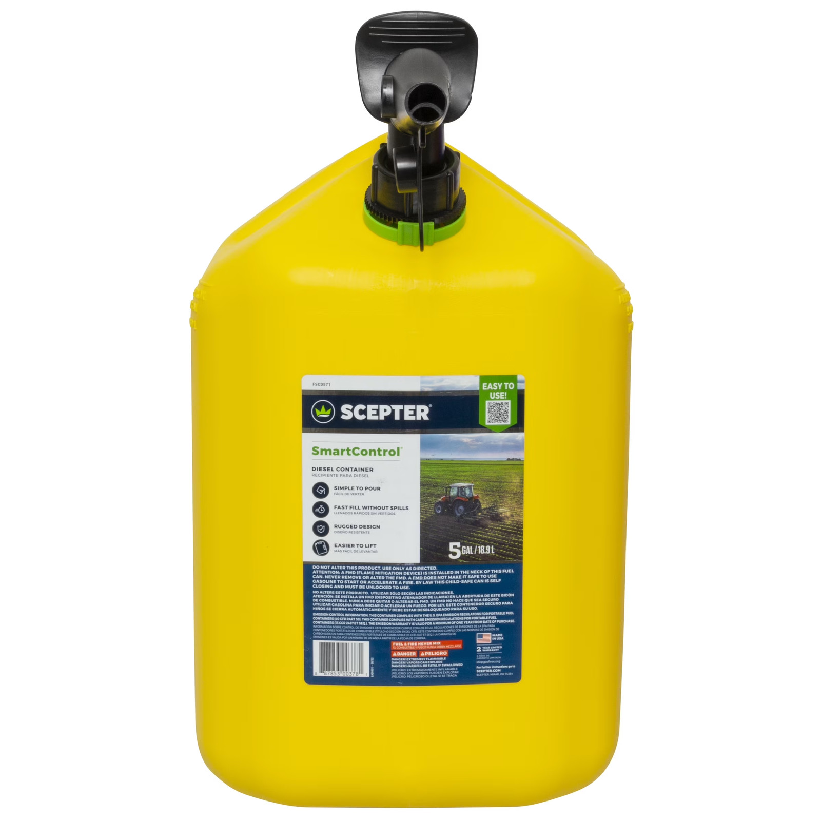 5 Gallon Smartcontrol Dual Handle Diesel Fuel Container, FSCD571, Yellow Gas Can