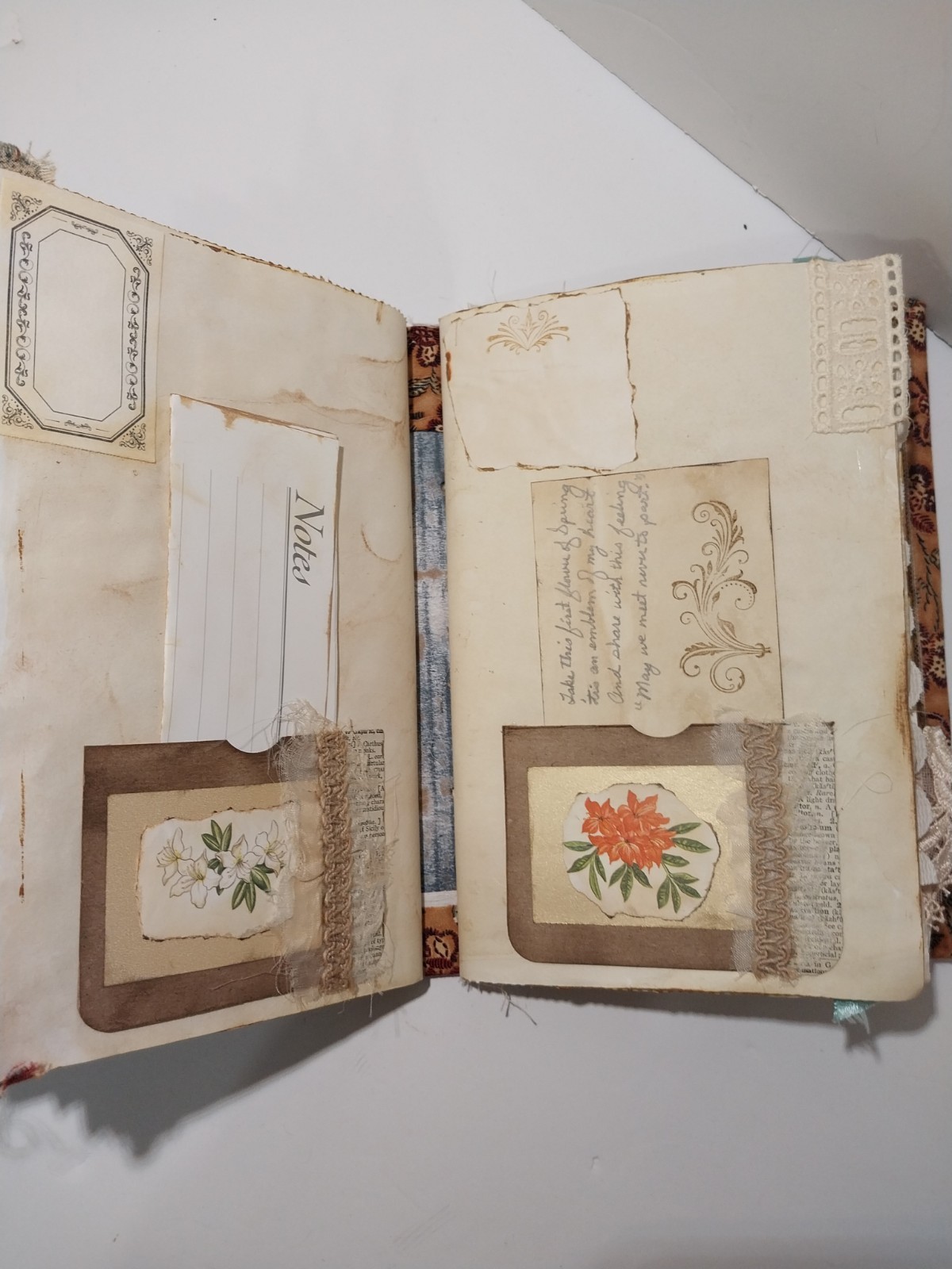 Junk Journal Boho Style Antique Vtg. Ephemera Handmade Book Lg. 9″x6.5″ 116 Pg.