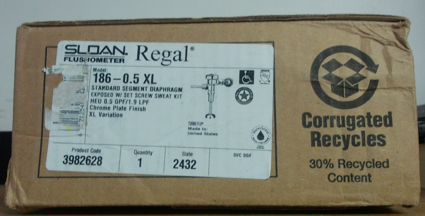NEW Sloan 3982628 Regal 186 Flushometer 0.5 GPF Manual Flush Valve Chrome