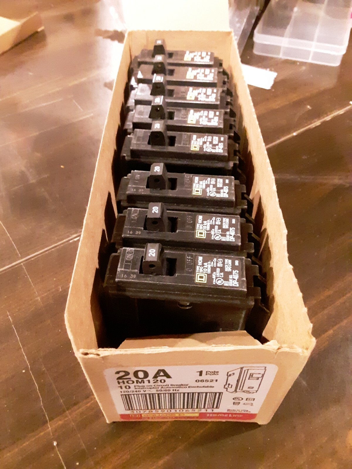 New open box individual Square D, Homeline, HOM120, 20 Amp Single Pole Breaker
