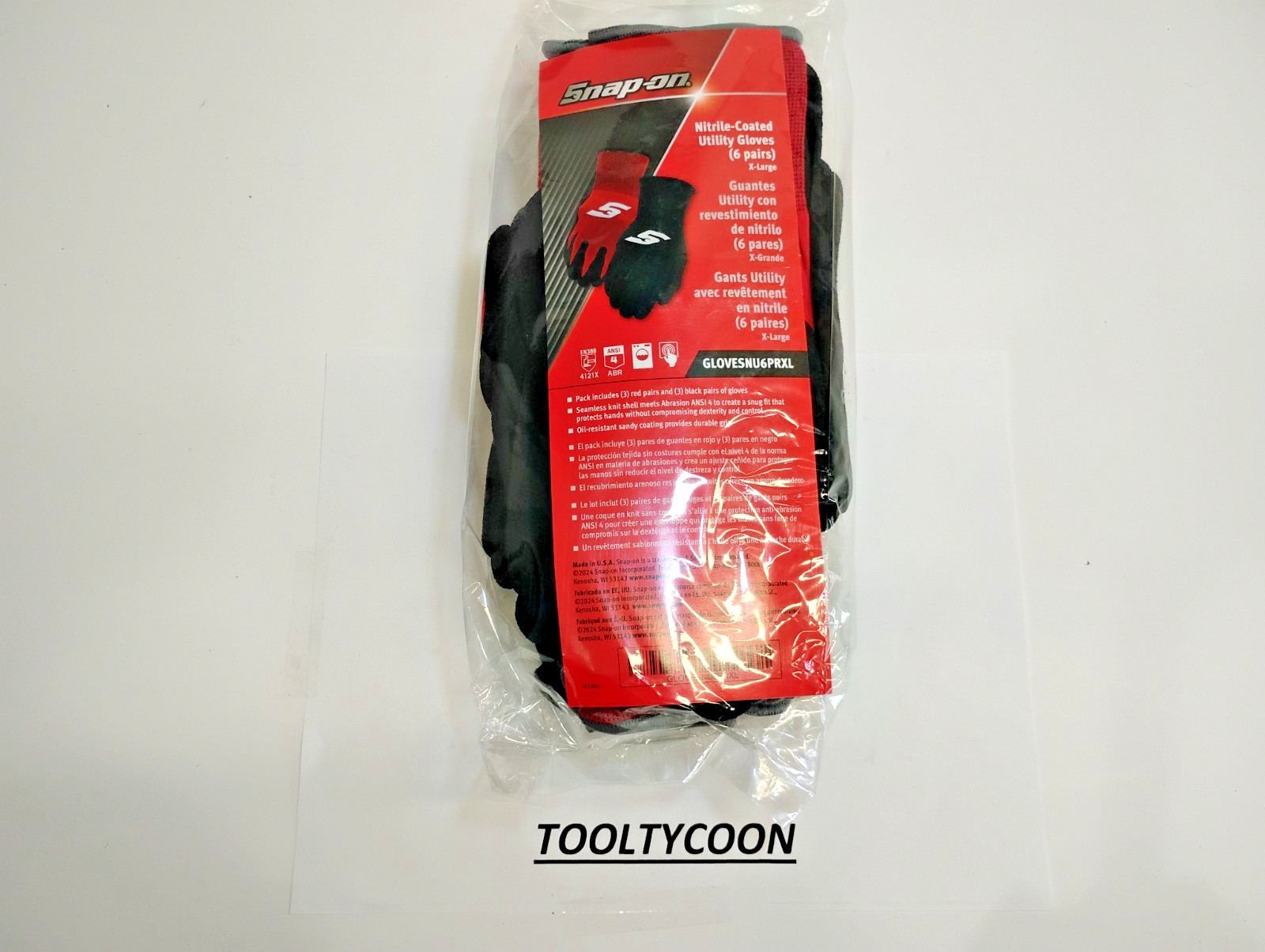 Snap-On Tools GLOVESNU6PRXL NEW Utility Gloves NITRILE Coated (6 PAIR) XL