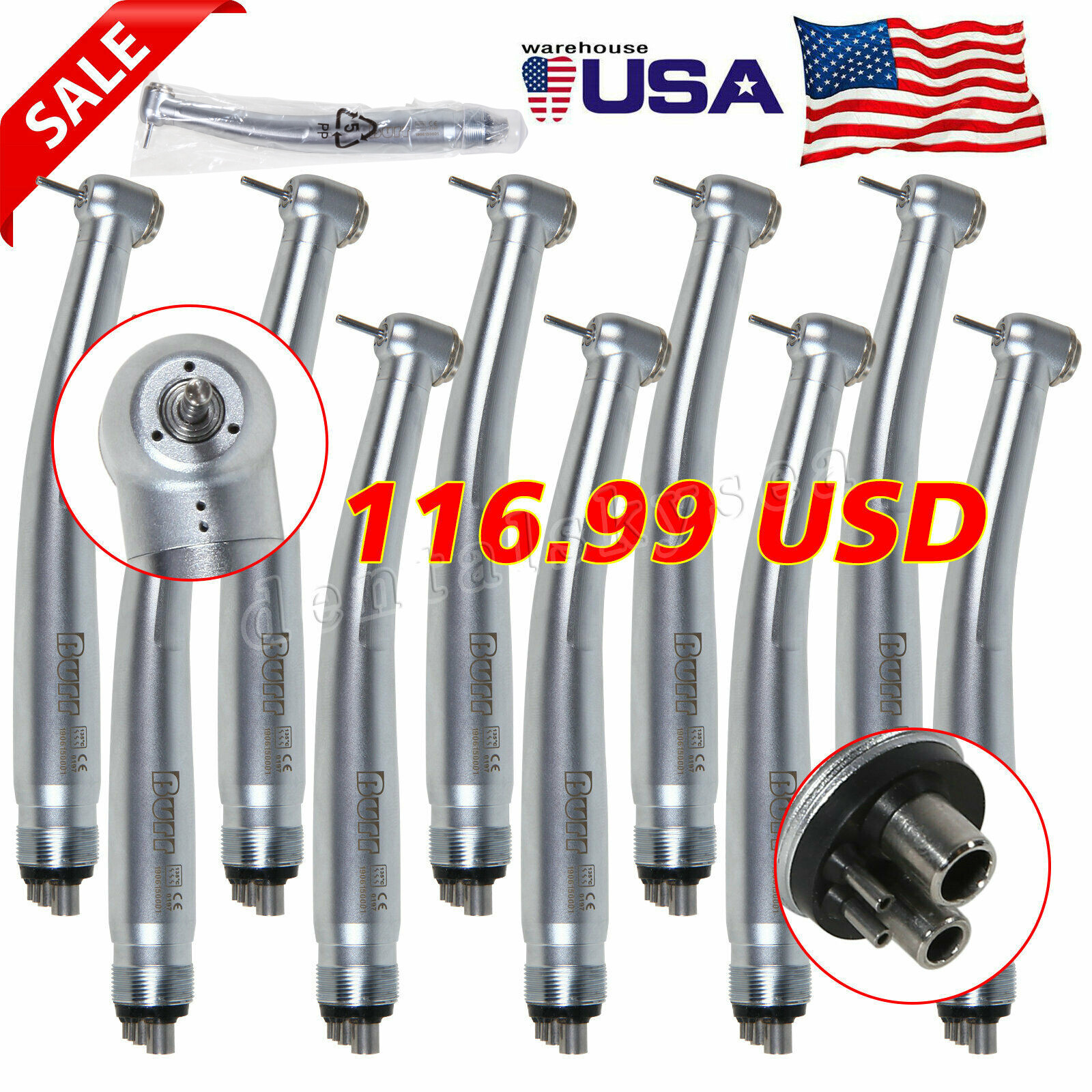 10* Dental High Speed Push Button Turbine Handpiece 4Holes Fit NSK Pana Max U3BM
