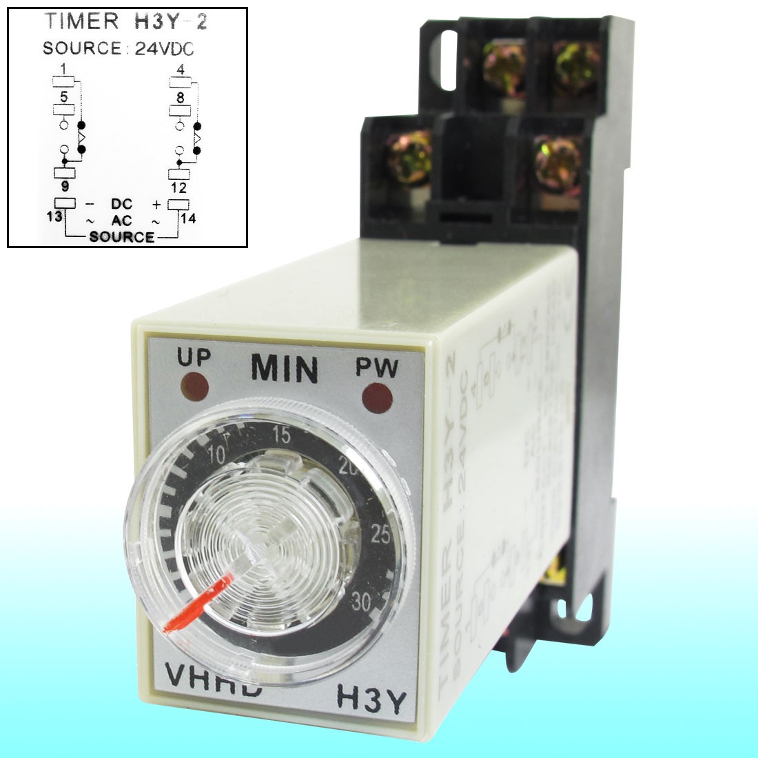 DC24V 30Min 0-30 Minute Delay Timer Time Relay H3Y-2 + 8 Pin DIN Rail Socket