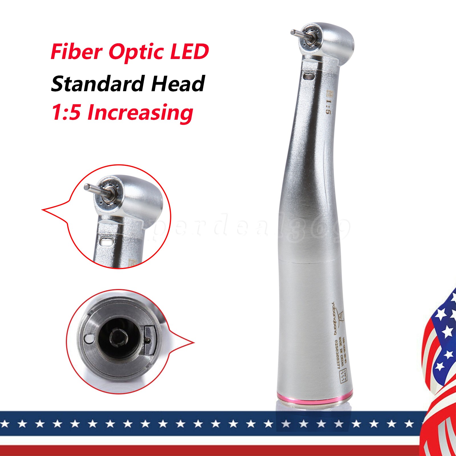 Yabangbang Dental Electric Handpiece 1:5 Contra Angle LED Optic High Speed 1-10