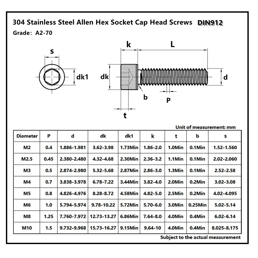 M3 M4 M5 M6 304 Stainless Steel Allen Hex Socket Cap Head Screws Bolts DIN912