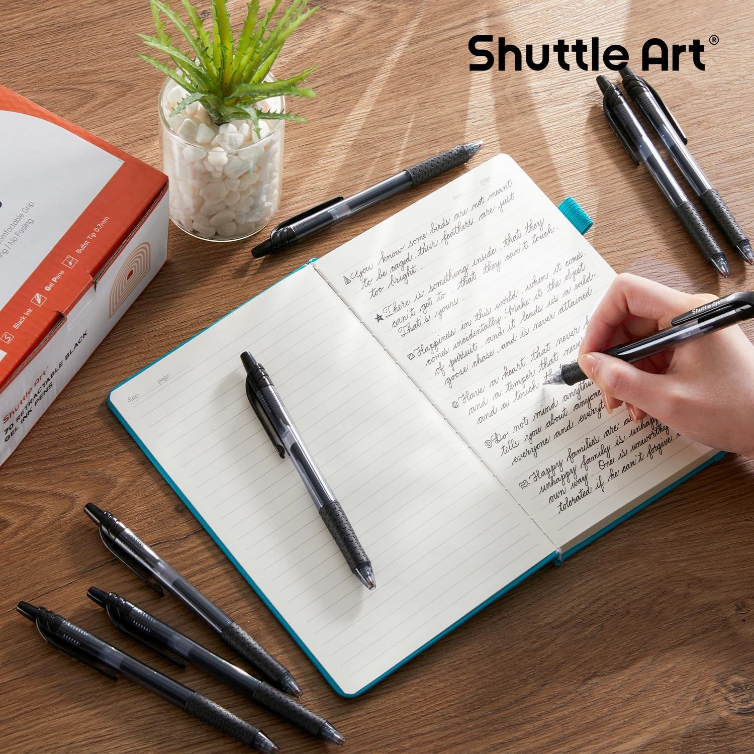 Shuttle Art Black Gel Pens, 100 Pack Retractable 1 Count (Pack of 100),